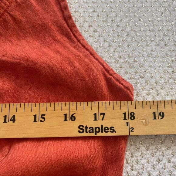 Cut Loose Dress Womens Small Orange Linen A-Line Midi V-Neck Lagenlook Crochet - Picture 8 of 9